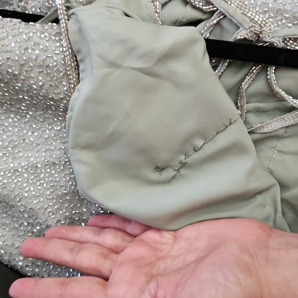 Beaded Deep V Neck Old Hollywood Gown in Sea Foam - Picture 16 of 16